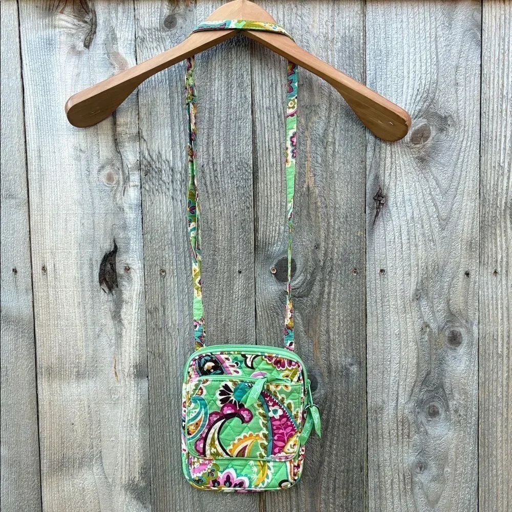 Vera Bradley Tutti Fruiti GreenPaisley Mini Hipster Crossbody Cotton Quilted Bag